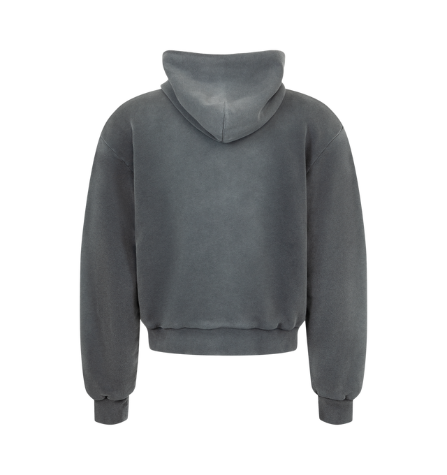 Image 2 of 2 - GREY - Acne Studios Hooded Sweatshirt featuring sprayed cotton fleece, regular unisex fit, waist-length, long sleeves, zip-up front, drawcord hood, ribbed cuffs and hem, kangaroo pockets and Acne Studios 1996 logo stamp on chest. 100% cotton. 