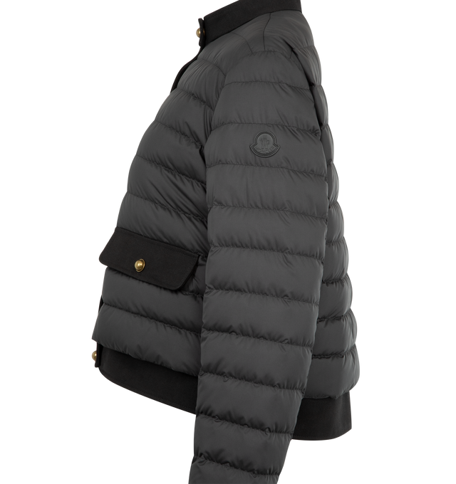 Image 3 of 3 - BLACK - MONCLER Juju Cotton & Linen-Trimmed Short Down Jacket featuring polyester lining, cotton and linen blend twill trim, down-filled, snap button closure, pockets with snap button closure and leather logo patch. 100% polyester. 54% cotton, 46% flax/linen. Padding: 90% down, 10% feather. 