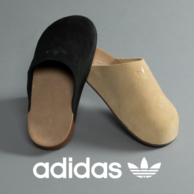 Black and Tan Adidas mules 