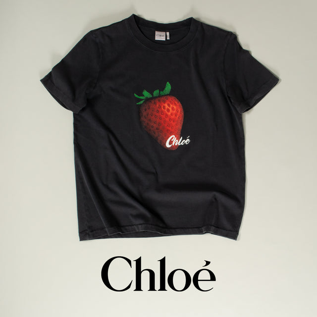 Chloe black baby tee-shirt with strawberry graphic 