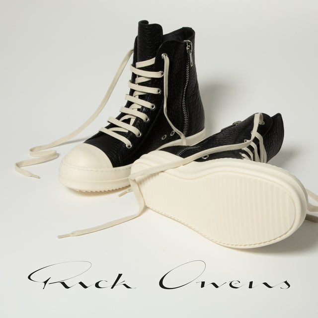 Rick Owens black high top sneakers with zipper closure 