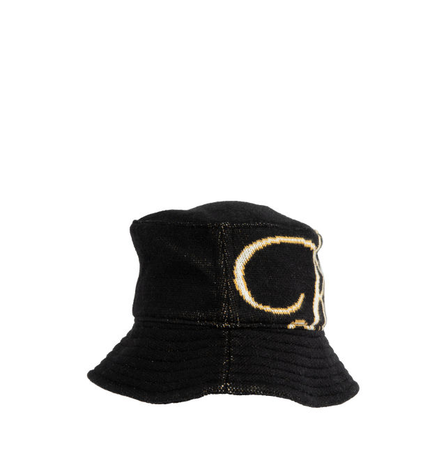 BLACK - RHUDE Logo Script Bucket Hat featuring cashmere-blend bucket hat that is accented with a knit Rhude script-inspired logo. 95% cotton, 5% cashmere.