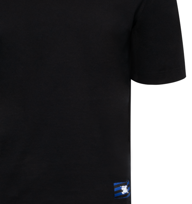 Image 2 of 2 - BLACK - BURBERRY Crew-neck T-shirt for men featuring ribbed profile, short sleeves, EKD patch on the front. Made of 100% organic cotton. 