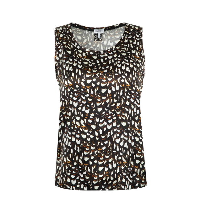 Image 1 of 2 - BROWN - LOEWE Tank Top featuring an allover pheasant feather print, regular fit, regular length, scoop neck and anagram embroidery placed at the back. 100% viscose. Made in Italy. 