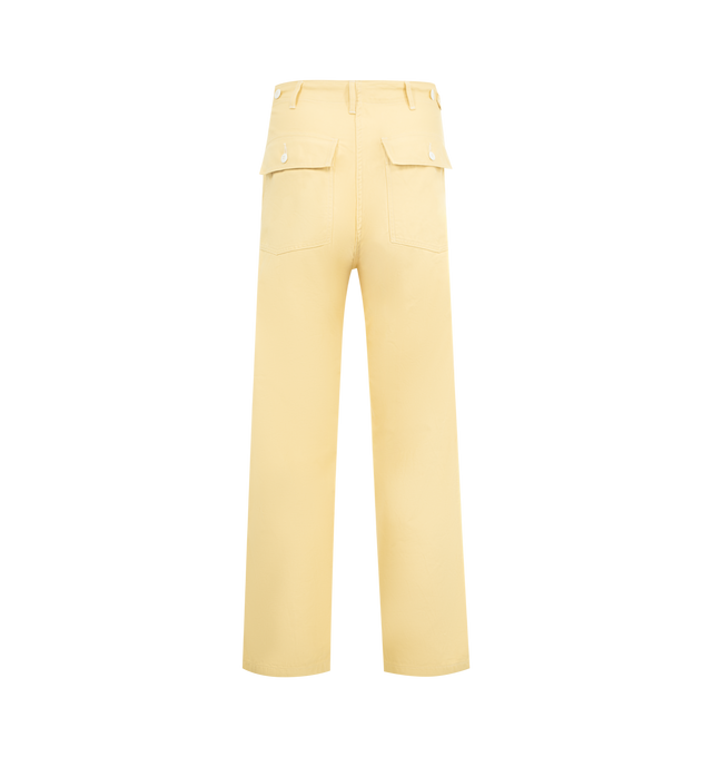 Image 2 of 3 - YELLOW - KAPTAIN SUNSHINE Baker Pant featuring straight leg, baggy fit, side tabs, front patch pockets and buttoned back flap pockets. 100% cotton. Made in Japan. 