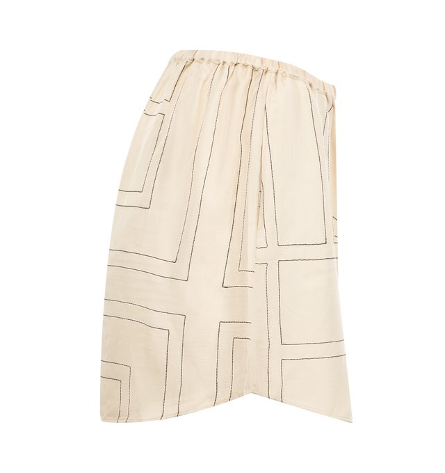 Image 3 of 3 - WHITE - TOTME Monogram Silk PJ Shorts have an elastic waist, all-over monogram print, side pockets, and curved hem. 100% silk.  