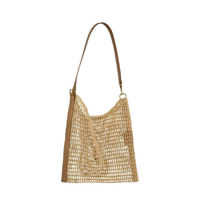 Image 2 of 3 - BROWN - SAINT LAURENT Oxalis Raffia Shoulder Bag featuring handcrafted crochet net, dual length shoulder strap and unlined. 15" X 18.1" X 1". Raffia/viscose. Made in Madagascar.  