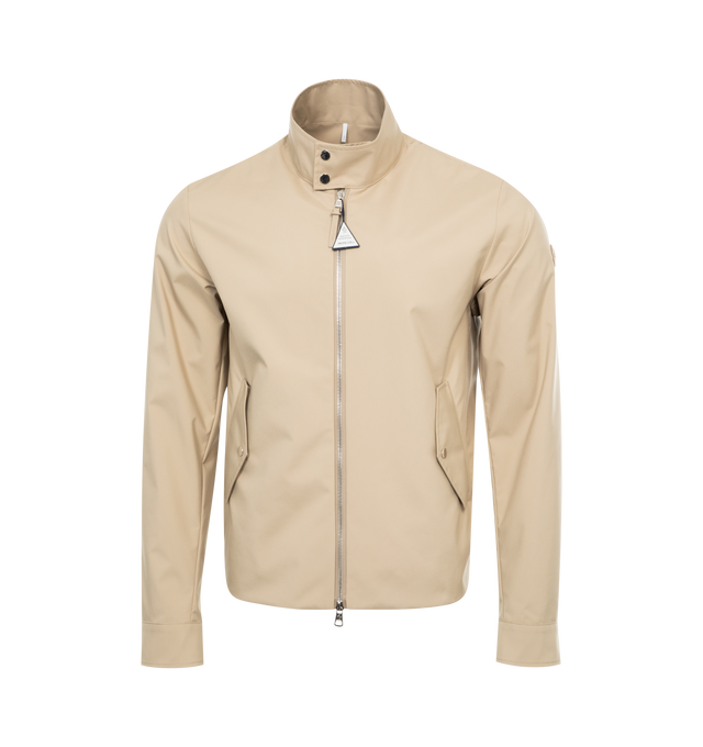 Image 1 of 2 - NEUTRAL - CHABERTON Chaberton Jacket featuring lightweight micro chic lining, leather trim, collar with snap button closure, knit sides, zipper closure, pockets with zipper and snap button closure, adjustable cuffs, inner label with fabric description and leather logo patch. 100% polyester. 