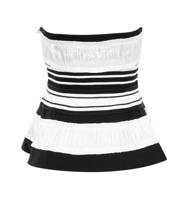 Image 2 of 2 - BLACK - CHRISTOPHER JOHN ROGERS Strapless Peplum Top featuring stripes throughout, strapless fit, crushed ruffle and peplum flare. 75% cotton, 25% silk.  