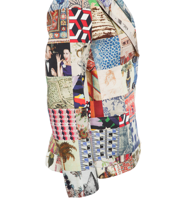 Image 4 of 10 - MULTI - LIBERTINE Bloomsbury Collage Printed Blazer Jacket featuring peak lapel collar, button closure, long sleeves, front patch pockets, mid-length and relaxed fit. Flax/linen. Lining: polyester. Made in USA. 