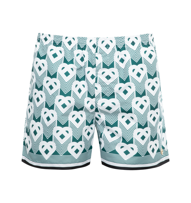 GREEN - CASABLANCA Printed Swim Shorts featuring elasticated drawstring waist, 2 side pockets and printed and metal branding. 100% polyester.