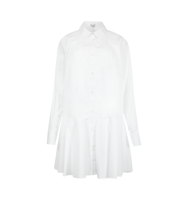 Image 1 of 2 - WHITE - Loewe Women's Tailored Shirt Dress is crafted from lightweight cotton and features a peplum silhouette at the front. Designed with a relaxed fit and short length, it is finished with a button-front fastening and Double L embroidery at the waist. Main Material: Cotton. Made in Italy. 