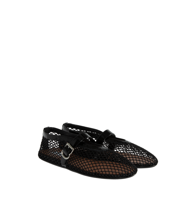 Image 1 of 4 - BLACK - ALAIA ballet flats in fishnet inspired by classical Japanese shoes.  90% Polyamide / 10% calfskin upper, 100% lambskin lining, 90% calf leather /10% rubber sole. Made in Italy.  