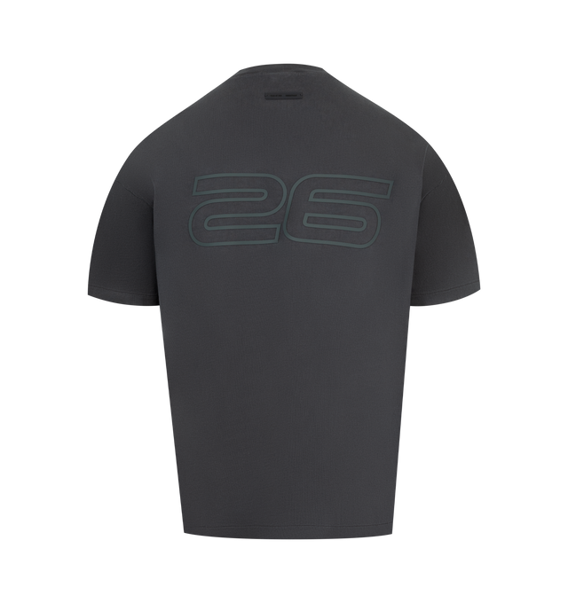 Image 2 of 2 - BLACK - FEAR OF GOD ESSENTIALS 90s Tee featuring an oversized 90s-inspired silhouette, exaggerated proportions with dropped shoulders for a relaxed drape, matte HD print application on front, "26" graphic on back, and signature rubberized Fear of God Essentials label at the collar. 100% cotton jersey. 