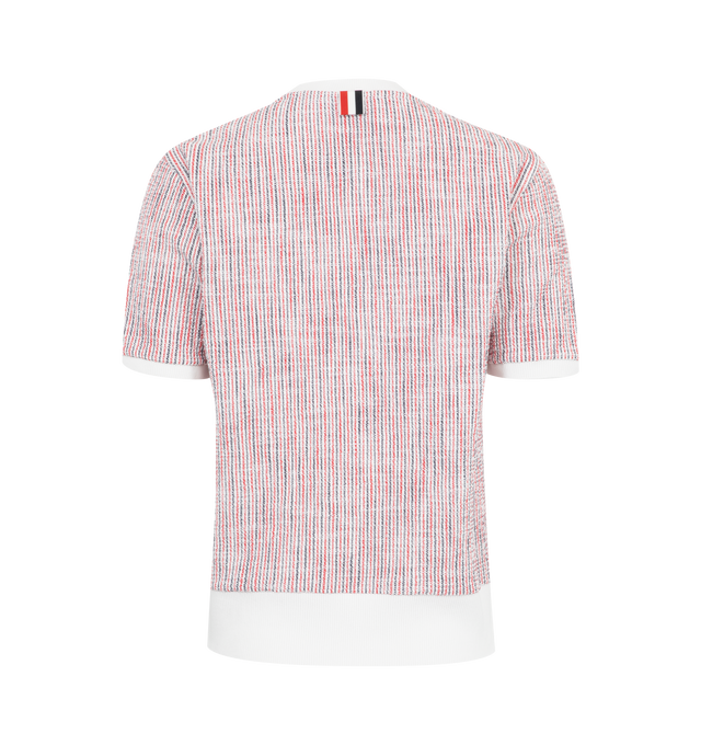 Image 2 of 2 - RED - Thom Browne Women's cotton tweed tee featuring short sleeves, ribbed cuffs, name tag applique, signature striped grosgrain loop tab. 100% Cotton. Made in Italy. 