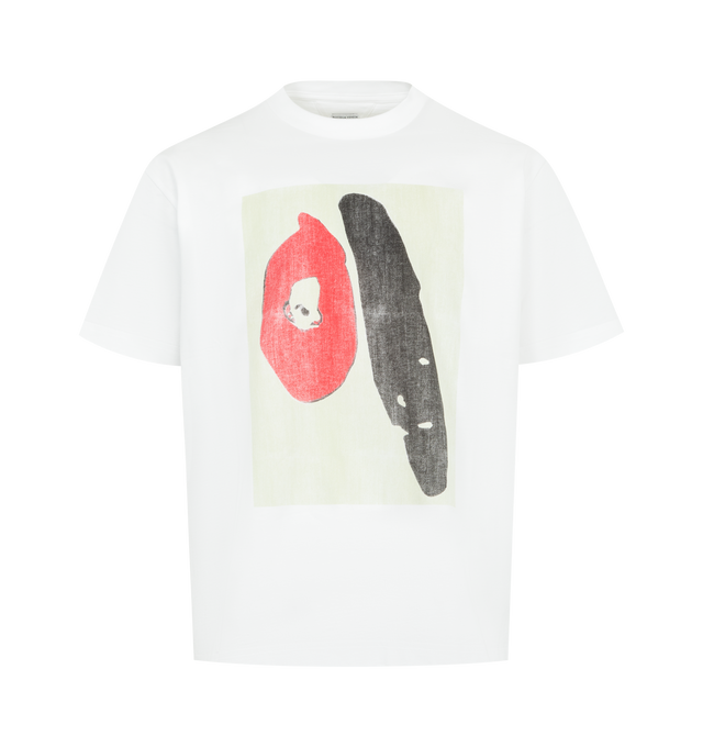 Image 1 of 2 - WHITE - BOTTEGA VENETA Cotton Jersey Printed T-Shirt featuring lightweight cotton jersey, abstract face print, short sleeves, crew neck and regular fit. 100% cotton. Made in Italy.  