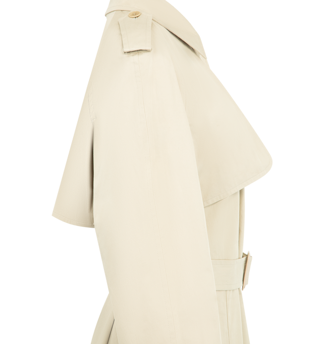 Image 3 of 3 - NEUTRAL - THE ROW Tavoris Jacket featuring single-breasted trench coat in Pima cotton gabardine with detachable sleeves, slant welt pockets and concealed button closure with removable buckle belt. 100% cotton. Made in Italy. 