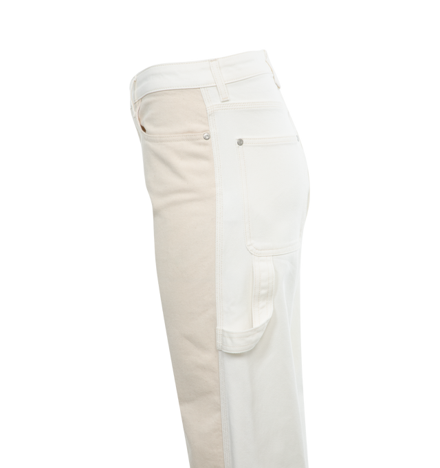 Image 3 of 3 - WHITE - STELLA MCCARTNEY Banana Leg Utility Jeans featuring organic cotton denim, pure white back, gold S-Wave medallion at hip, Stella McCartney logo patch at back, zip fly with button secure, belt loops, five-pocket design and banana leg. 100% organic cotton. Made in Italy. 