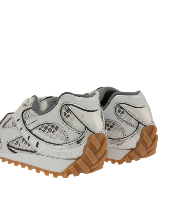 Image 3 of 5 - GREY - Bottega Veneta Orbit Sneaker featuring lace-up front, metallic rubber, mesh and fishnet panels, signature intrecciato weave and gripped soles. Rubber outsole. Made in Italy. 
