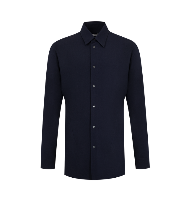 Image 1 of 2 - BLUE - Jil Sander Men's Wool Gabardine Shirt is crafted from wool gabardine and features a regular-fit silhouette with refined tailoring and back pleat detailing. Designed with a clean, minimalist construction that reflects the brand's understated aesthetic and modern approach to menswear. Main Material: 100% Wool. 
