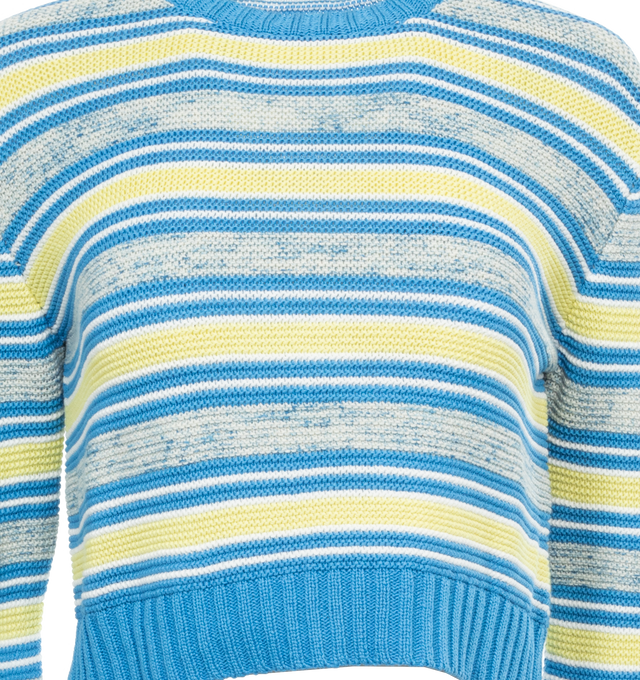 Image 3 of 3 - BLUE - ROSIE ASSOULIN Crewneck Sweater featuring striped pattern, ribbed edges, crew neck and long sleeves with dropped shoulders. 100% cotton. 