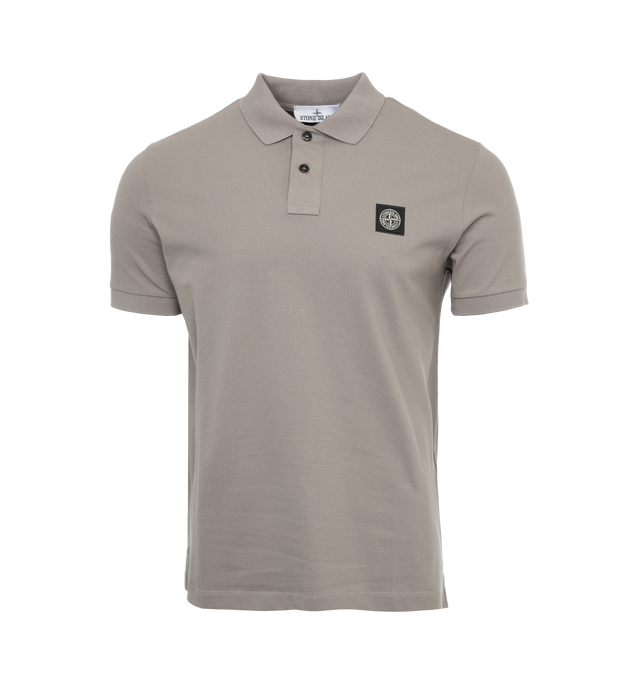 Image 1 of 3 - GREY - STONE ISLAND Slim Fit Polo featuring short sleeves, collar, button fastenings and logo patch. 95% cotton, 5% elastane. 