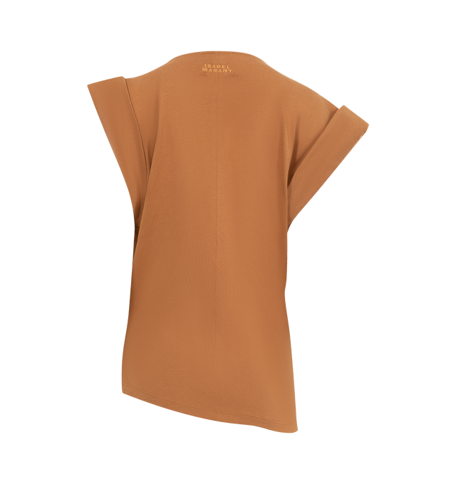Image 2 of 2 - BROWN - Isabel Marant Maisan draped plain-colored cotton jersey T-shirt featuring boat neck, short turn-up sleeves and a fitted cut. 100% cotton. 
