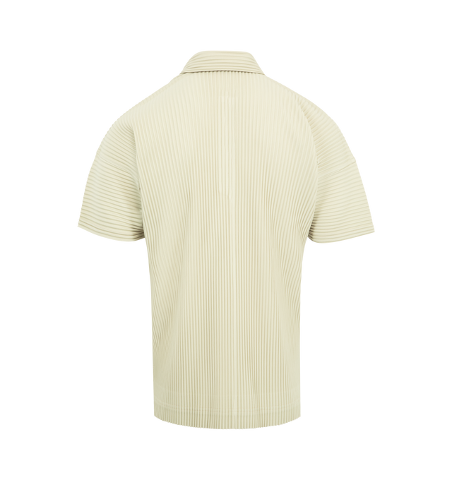 Image 2 of 2 - WHITE - ISSEY MIYAKE MC May Polo featuring garment-pleated polyester, spread collar, two-button placket and short sleeves. 100% polyester. 