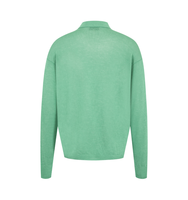 Image 2 of 2 - GREEN - STUDIO NICHOLSON Heddy Zip Up Polo Jumper featuring soft polo collar, relaxed, draped shoulders, spread collar, long sleeves, zip fastening and regular fit. 100% paper yarn.  
