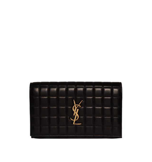 BLACK - SAINT LAURENT Chain Wallet in quilted leather featuring the cassandre carre-quilted overstitching and a removable shoulder strap. 9 X 5.5 X 1.1 inches. Strap drop: 47cm. 100% lambskin. Made in Italy.