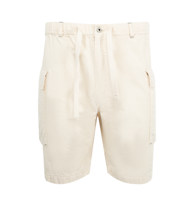 Image 1 of 3 - WHITE - POST O'ALLS E-Z Walkabout Shorts featuring loose fit, elastic drawstring waist, side flap pockets and adjustable back. 100% cotton. Made in Japan. 