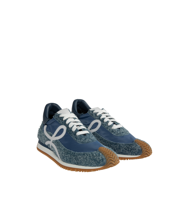 Image 2 of 5 - BLUE - LOEWE Flow Runner Sneaker featuring round toe, lace up, logo on the side, logo on the tongue and logo-printed insole. Brushed suede and nylon. 