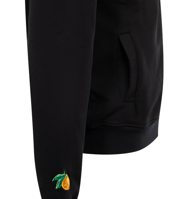 Image 3 of 3 - BLACK - CASABLANCA Embroidered Track Jacket featuring rib knit hem, and cuffs, logo hardware at zip closure, graphics embroidered throughout, slit pockets and collar.  