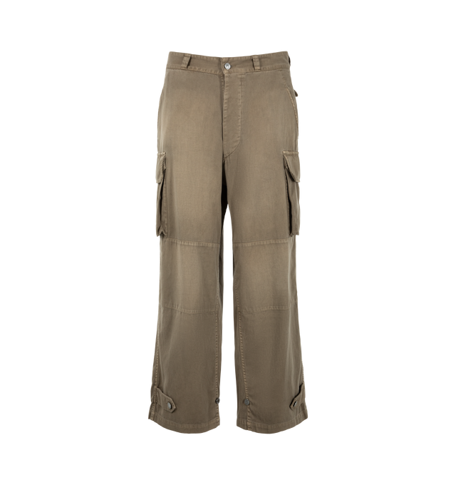 Image 1 of 3 - GREEN - A.Presse Vintage FA HBT M-47 Pants are crafted from cotton herringbone twill and feature a military-inspired six-pocket design based on classic French Army M-47 field trousers. Designed with a relaxed silhouette and utilitarian detailing, this heritage-inspired style combines durable construction with authentic vintage character. Main Material: 100% Cotton. Made in Japan. 