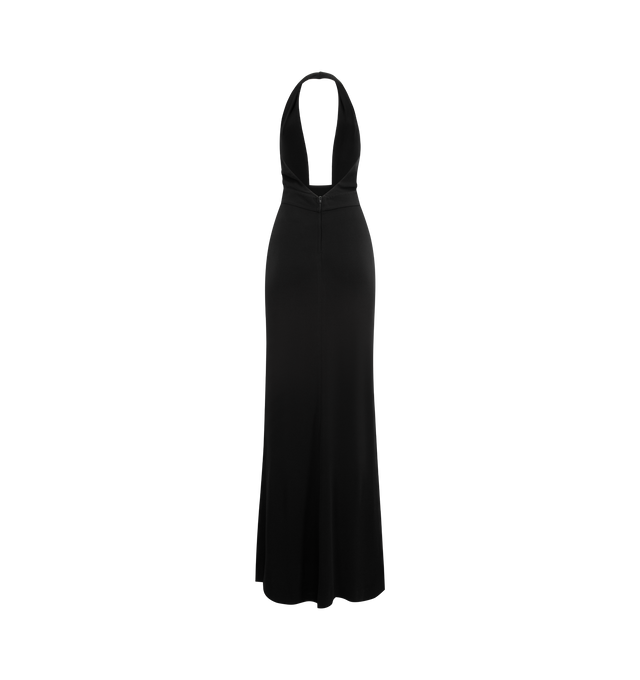 Image 2 of 2 - BLACK - NILI LOTAN Lita Gown featuring pullover gown in matte jersey, halter neck, keyhole detail, crossover front detail with waist accent and back zipper closure. 95% viscose, 5% elastane. 
