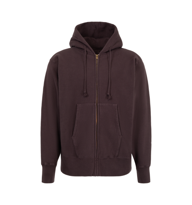 Image 1 of 2 - BROWN - Kaptain Sunshine Men's Front Zip Hoodie is crafted from soft loopwheel terry cotton and features a front zip closure, reverse-weave construction, and a relaxed fit. Knitted slowly for enhanced texture and durability, the fabric is finished with a specially brushed interior and garment-dyed treatment that creates an authentic vintage-inspired character and exceptionally soft feel. Main Material: Cotton Loopwheel Terry. Closure: Front Zip. Fit: Relaxed. Made in Japan. 