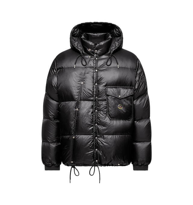 Image 1 of 1 - BLACK - Moncler Women's Karakorum Jacket is crafted from lightweight nylon and features a stand collar with a drawstring hood, a front zip closure with snap-button placket, and down-filled insulation for cold-weather protection. Designed with side pockets, a flap chest pocket, allover panel construction, and an adjustable drawstring hem, this versatile outerwear style balances functionality with everyday wearability. Main Material: 100% Polyamide. Lining: 100% Polyamide. Padding: 90% Down, 10 