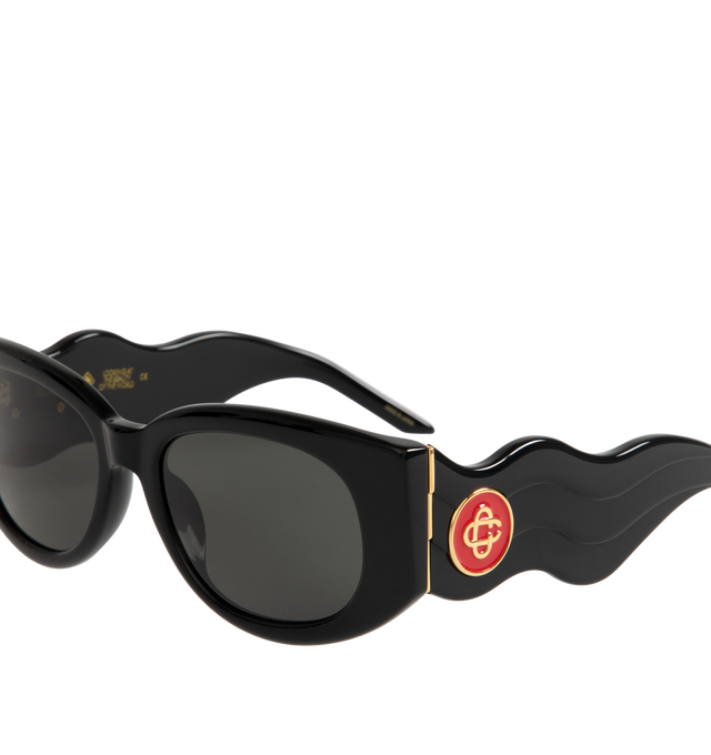 Image 3 of 3 - BLACK - CASABLANCA Wavy Acetate Sunglasses featuring 100% UV protection, branding at sides, wavy temple design and tinted lenses. 100% acetate. 