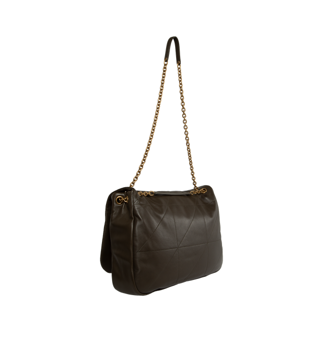 Image 2 of 3 - BROWN - SAINT LAURENT Calypso Large Bag featuring grosgrain lining, snap button closure and one interior pocket. 11" X 8.7" X 4.7". 95% lambskin, 5% brass. 