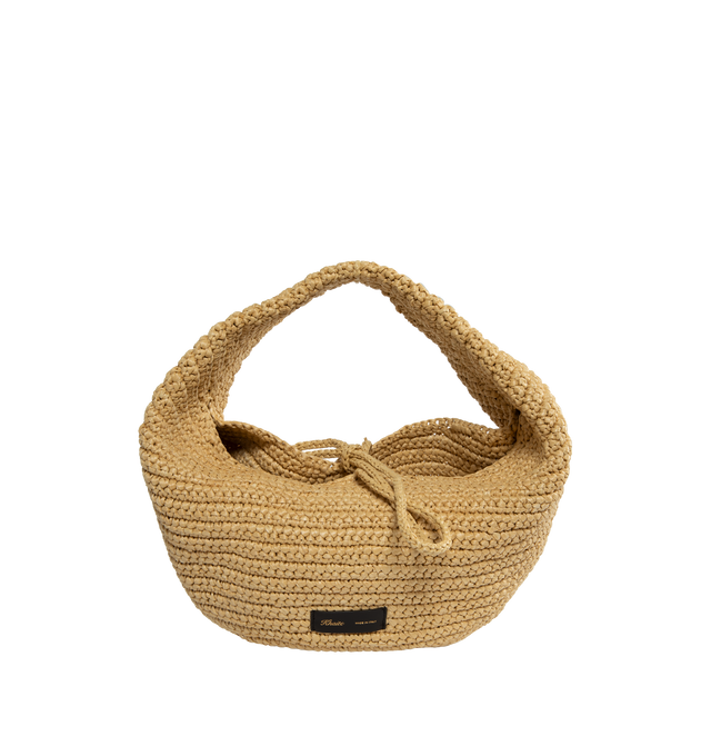 BROWN - KHAITE Medium Olivia Hobo featuring basket-woven raffia shoulder bag, fixed shoulder strap, leather logo patch at face, self-tie closure and unlined. H8" x W13" x D5". 100% palm fibre. Made in Italy.