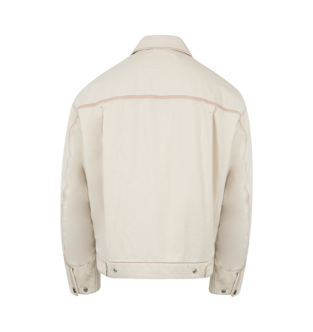 Image 2 of 2 - WHITE - DIESEL D-Stack Jacket featuring 2 snap-button pockets, two-way zip closure, lined and padded, a shirt collar, side adjusters, shank button detailing, classic jean stitching and iconic red D is embroidered on the left shoulder. 100% cotton. 