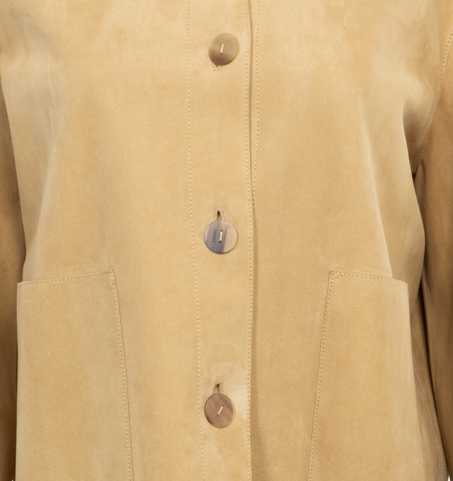 Image 4 of 5 - GOLD - LOEWE TURN-UP JACKET is a lightweight suede lambskin jacket with a relaxed fit, short length, turn-up cuffs, classic collar, button front fastening and front pockets. 100% suede. 