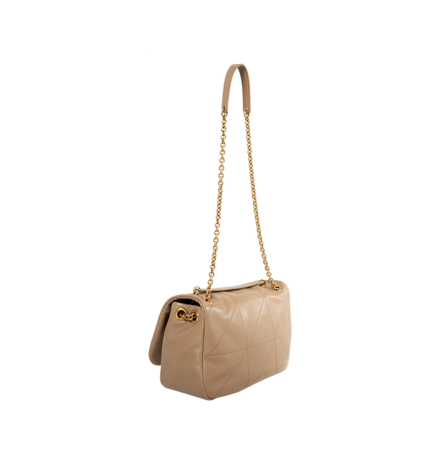 Image 3 of 4 - NEUTRAL - SAINT LAURENT Jamie 4.3 Small in Lambskin featuring quilted topstitching, adjustable sliding strap, one flap pocket at back and snap closure with inner ties. 9.8 X 6.3 X 2.8 inches. 100% lambskin.  