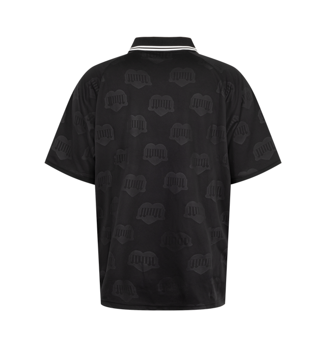 Image 2 of 2 - BLACK - The S/S Terrace Football T-Shirt is made in a loose fit from lightweight polyester fabric featuring allover jacquard motifs. The item has a collar and sleeves accented with contrast trims. Graphic embroidery and prints appear on the front. Material: 100% Polyester 