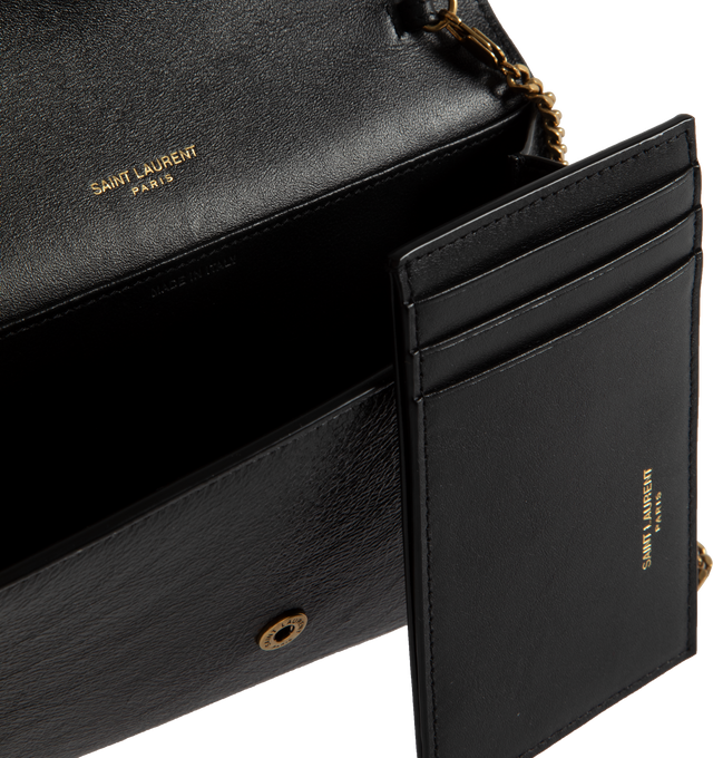 Image 3 of 3 - BLACK - SAINT LAURENT Uptown Chain Wallet featuring detachable chain strap, card case with a zipped coin pocket, three card slots and leather lining. 7.5" X 4.7" X 1.2". Calfskin leather.  