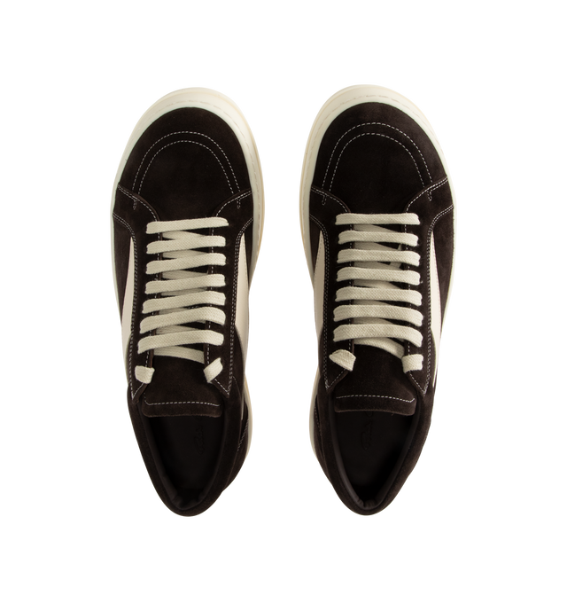 Image 5 of 5 - BROWN - Rick Owens Vintage Low-Top Sneakers are a lace-up style with graphic leather appliques and serrated soles. Velour suede and full-grain calf leather upper, lining and insole. Rubber sole.  