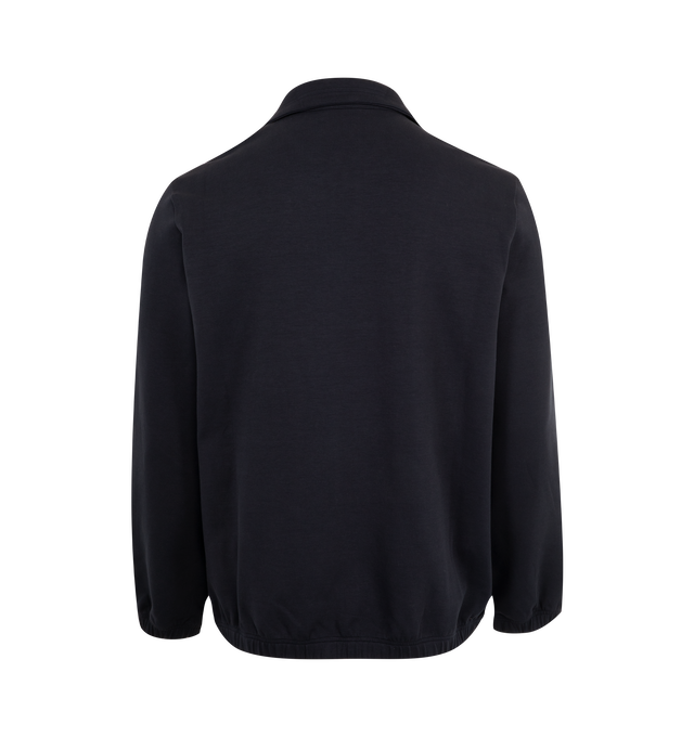 Image 2 of 3 - NAVY - MONCLER Cotton Half-Zip Sweatshirt featuring cotton blend interlock, zipper closure, kangaroo pockets with knit trim and logo patch in synthetic material. 75% cotton, 20% polyester, 5% elastane/spandex. Made in Turkey. 