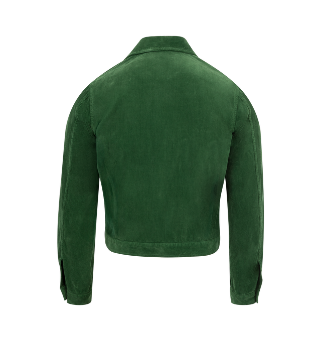 Image 2 of 3 - GREEN - AURALEE Pigment Dyed Finx Corduroy Blouson featuring luxurious Egyptian Finx cotton, beaten and washed, garment dyed, button front closure, handwarmer pockets and short length. 100% cotton. 