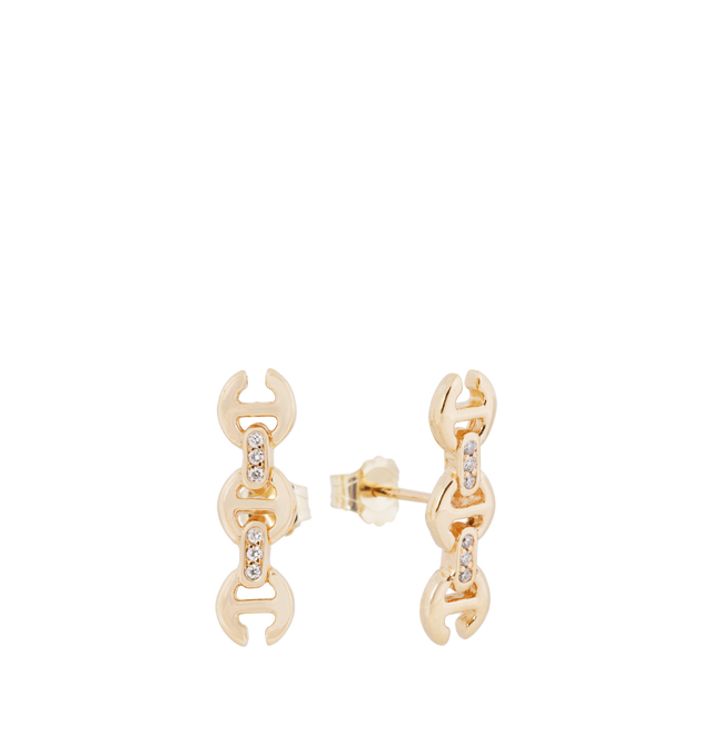 Image 2 of 2 - GOLD - HOORSENBUHS 3MM Toggle Studs with Diamonds featuring a stud earring and iconic tri-link motif with diamond bridges. 18k gold. 3mm. Hirshleifers offers a range of initial pieces from this collection in-store. For personal consultation and detailed information about jewelry, please contact our dedicated stylist team at personalshopping@hirshleifers.com. 