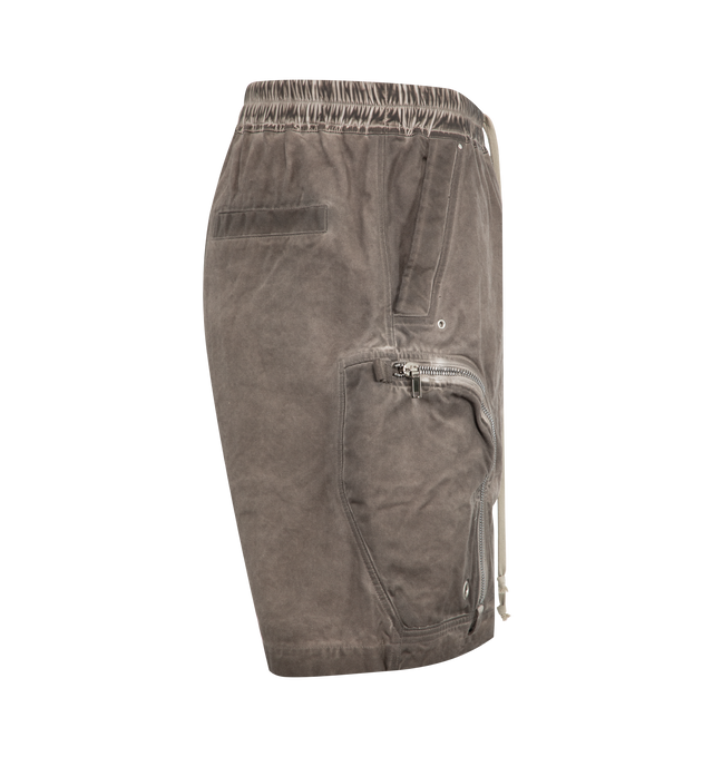 Image 3 of 3 - BROWN - Rick Owens DRKSHDW Bauhaus Shorts featuring elastic drawstring waist, front zip fastening, side pockets, back slit pockets and side zipped details. 100% cotton. Made in Italy. 